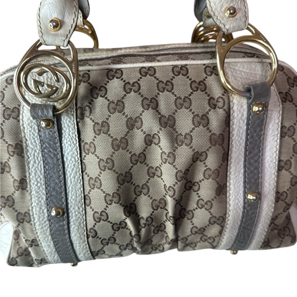 Gucci Beige and Gray Monogram Satchel - Picture 9 of 9